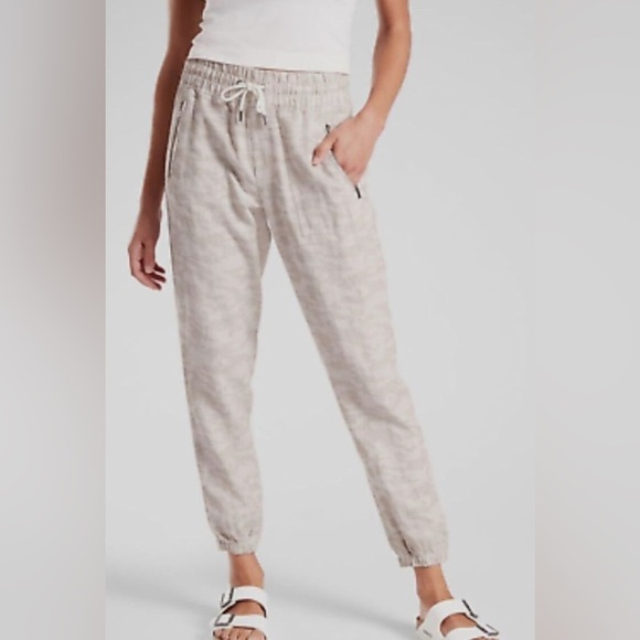 Athleta Cabo Tide Linen Jogger Pants Women’s 6 Camo Lightweight Elastic Waist - Picture 1 of 8